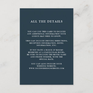 Tarjeta De Recepción Moda Foliage   Detalles del invitado del Boda azul