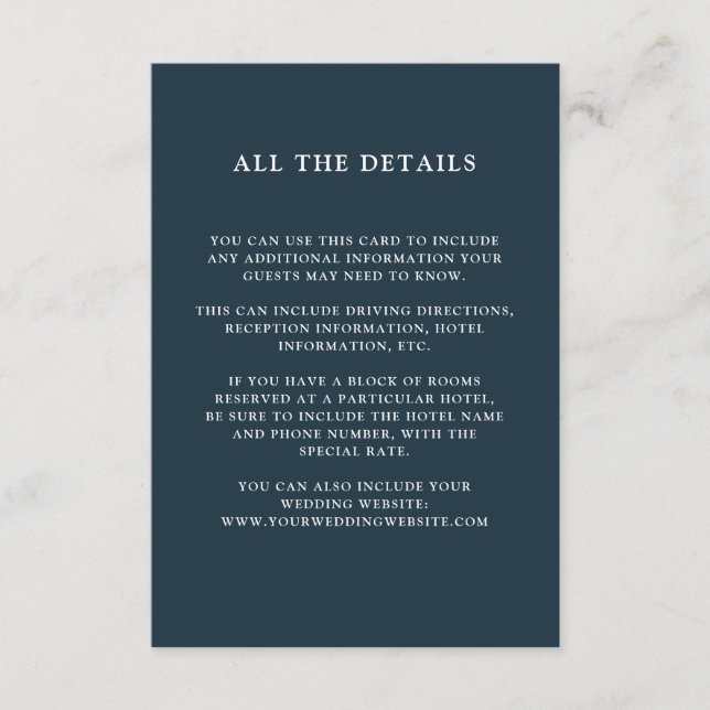 Tarjeta De Recepción Moda Foliage | Detalles del invitado del Boda azul (Anverso)
