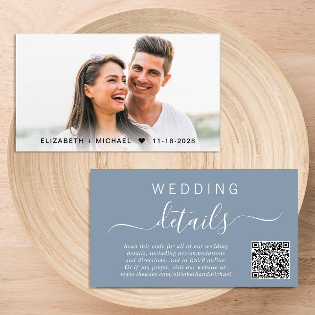 Tarjeta De Recepción Moda Foto Código QR Detalles del Boda azul turbio (Our user-friendly template will generate your QR code automatically from your website address)