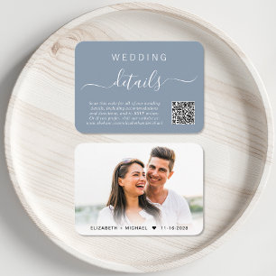 Tarjeta De Recepción Moda Foto Código QR Detalles del Boda azul turbio