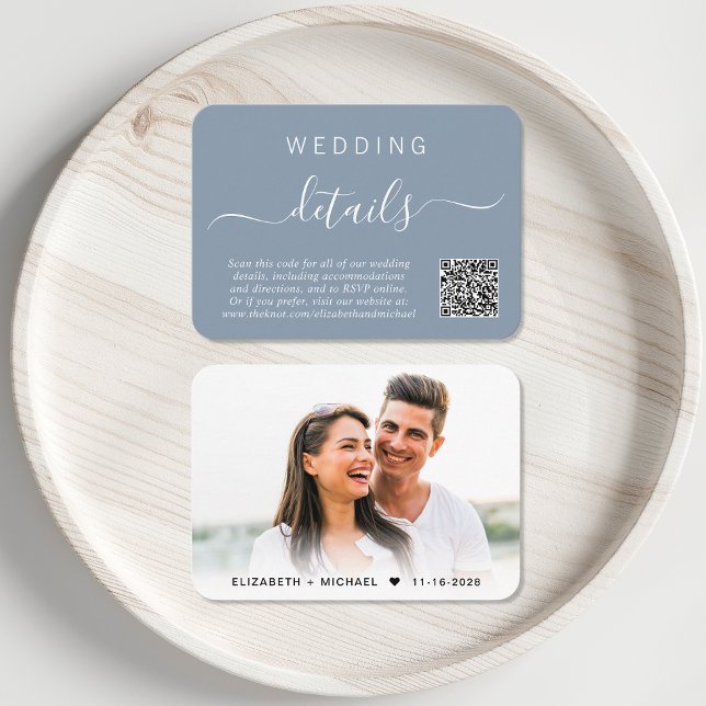 Tarjeta De Recepción Moda Foto Código QR Detalles del Boda azul turbio (Subido por el creador)