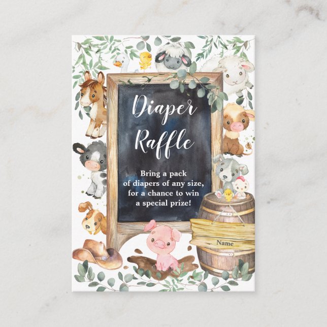 Tarjeta De Recepción Moda Granja Animales Barnyard Greenery Diaper Raff (Anverso)