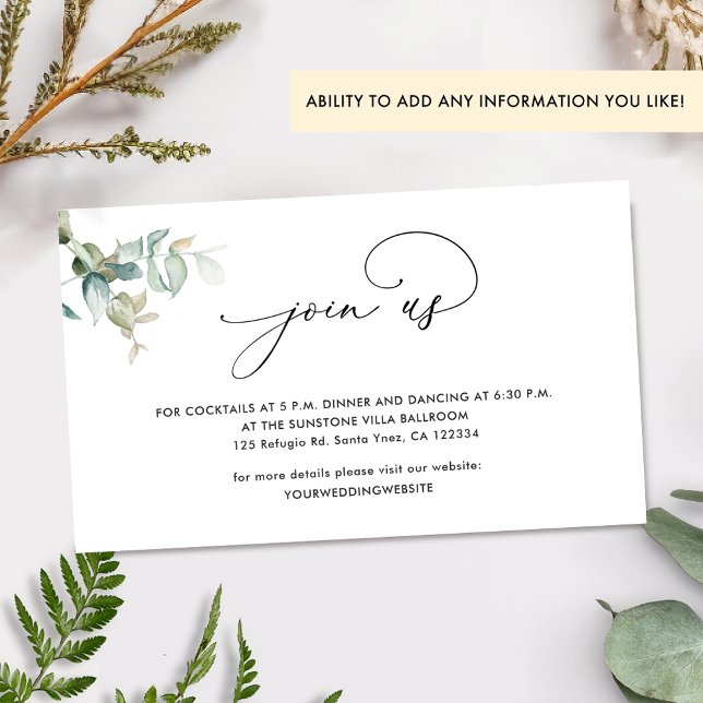 Tarjeta De Recepción Moda Greenery Únete a nosotros, sitio web Boda / D (Subido por el creador)