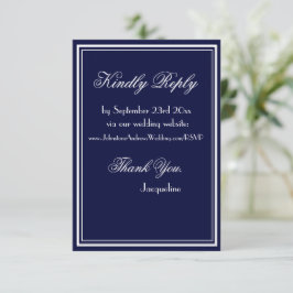 Tarjeta De Recepción Moda guión simple boda sitio web RSVP azul marino