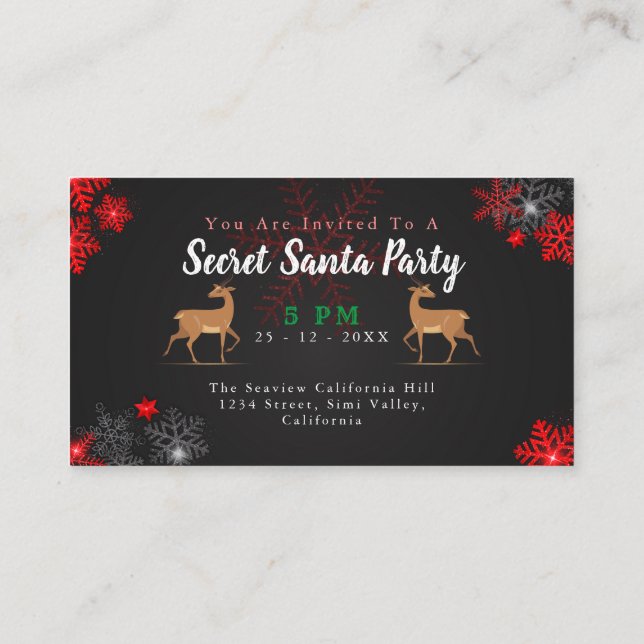 Tarjeta De Recepción Moda HO Gris Red Black Snflakes Navidades Santa (Reverso)