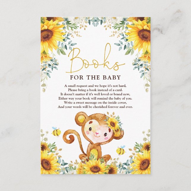 Tarjeta De Recepción Moda Libros de Baby Shower de monos girasoles para (Anverso)
