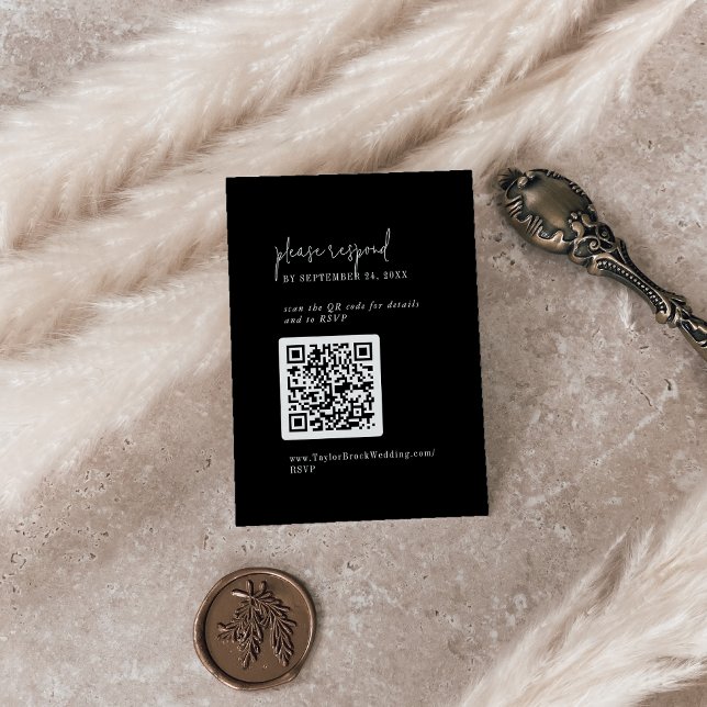 Tarjeta De Recepción Moda moderna Código QR negro oscuro RSVP (Subido por el creador)
