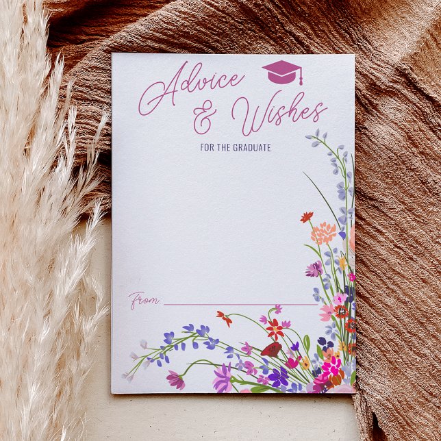 Tarjeta De Recepción Moda moderna de escritura de flores silvestres gra (Modern chic wild flowers script advice graduation enclosure card)