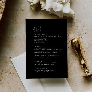 Tarjeta De Recepción Moda moderna Detalles del Boda negro oscuro