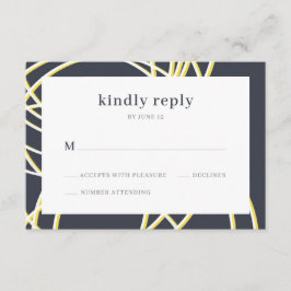 Tarjeta De Recepción Moda moderna Elegante Boda Amarilla Azul RSVP