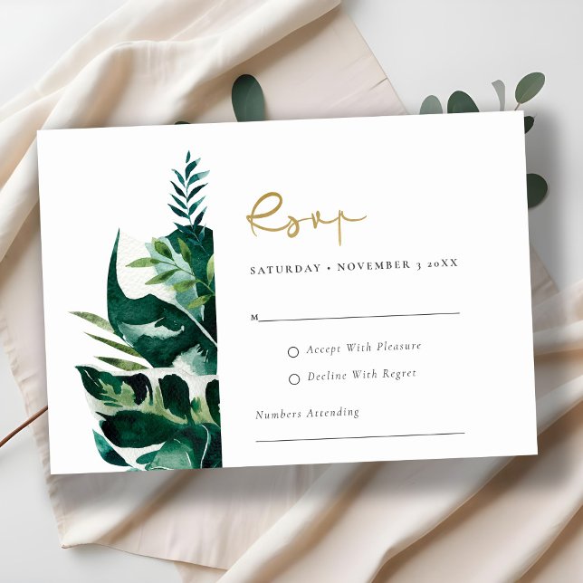 Tarjeta De Recepción Moda Monstera Tropical Foliage Boda Verde Rsvp (Subido por el creador)
