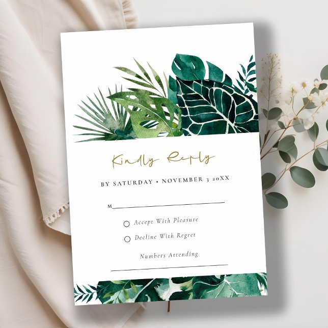 Tarjeta De Recepción Moda Monstera Tropical Foliage Boda Verde Rsvp (Subido por el creador)