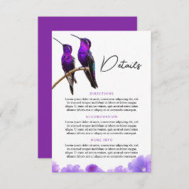 Tarjeta De Recepción Moda Morado Hummingbirds y Petales Boda