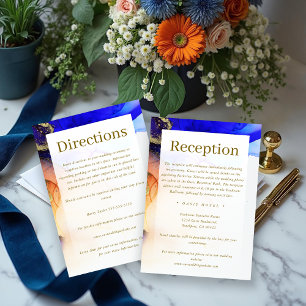 Tarjeta De Recepción Moda Naranja azul zafiro Boda de oro