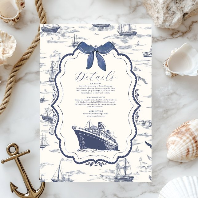Tarjeta De Recepción Moda Nautical Toile de Jouy Bow Boda (Subido por el creador)
