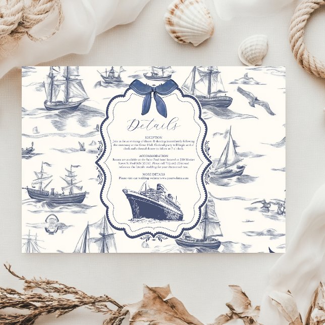 Tarjeta De Recepción Moda Nautical Toile de Jouy Bow Boda (Subido por el creador)