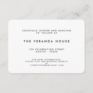 Tarjeta De Recepción Moda negra | Insertar Boda blanco moderno