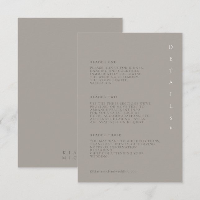 Tarjeta De Recepción Moda Neutrales Boda Detalles Taupe ID1020 (Anverso / Reverso)
