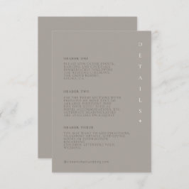 Tarjeta De Recepción Moda Neutrales Boda Detalles Taupe ID1020