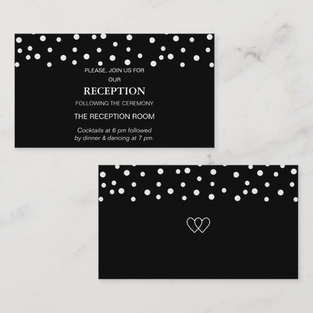 Tarjeta De Recepción Moda Pearl Confetti sobre Boda negro (Anverso / Reverso)