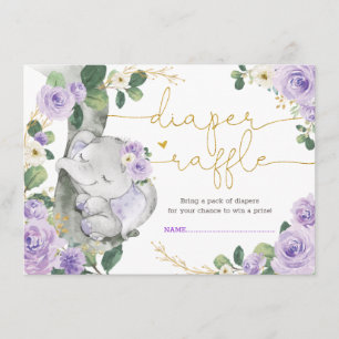 Tarjeta De Recepción Moda Púrpura Floral Elefante Ducha Diaper Raffle
