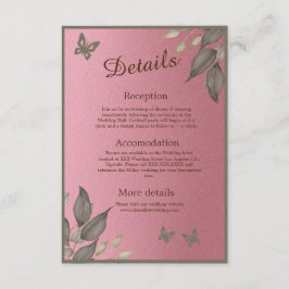 Tarjeta De Recepción Moda Purpurina rosa boda follaje