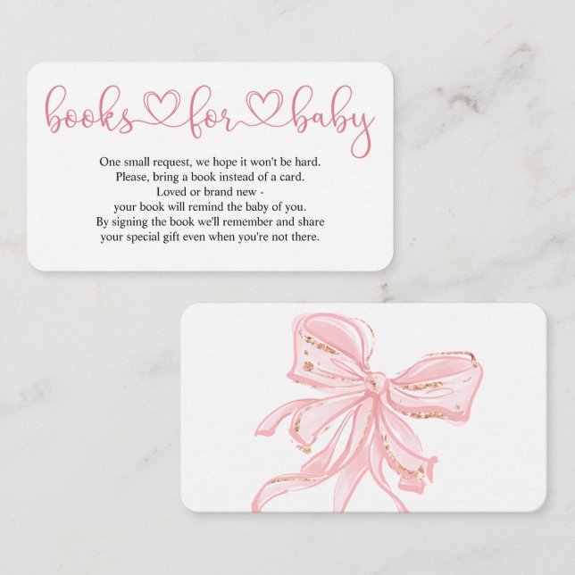 Tarjeta De Recepción Moda Rosa Bow niño Baby Shower Books para bebé (Anverso / Reverso)