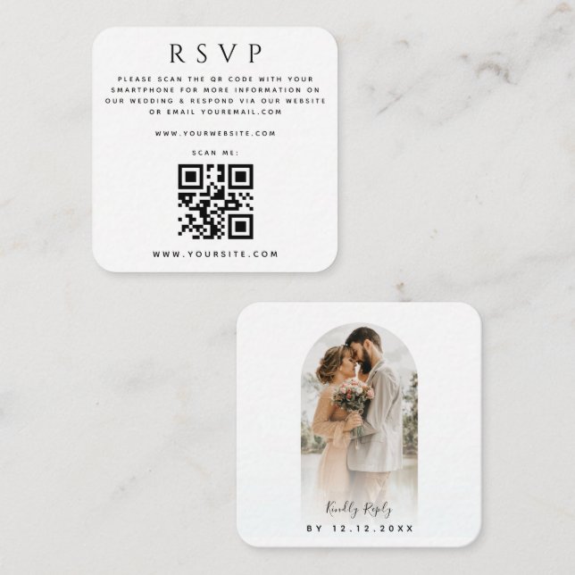Tarjeta De Recepción Moda RSVP de matrimonio en línea con código QR con (Anverso / Reverso)