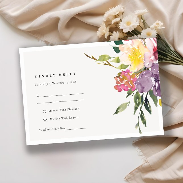 Tarjeta De Recepción Moda Rubor amarillo Burgundy Floral Wedding RSVP (Subido por el creador)