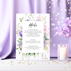 Tarjeta De Recepción Moda Rubor Lavanda rosa Peonies DETALLE Boda