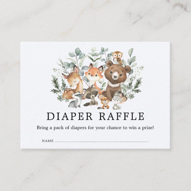Tarjeta De Recepción Moda Sage Greenery Woodland Animales Diaper Raffle (Anverso)