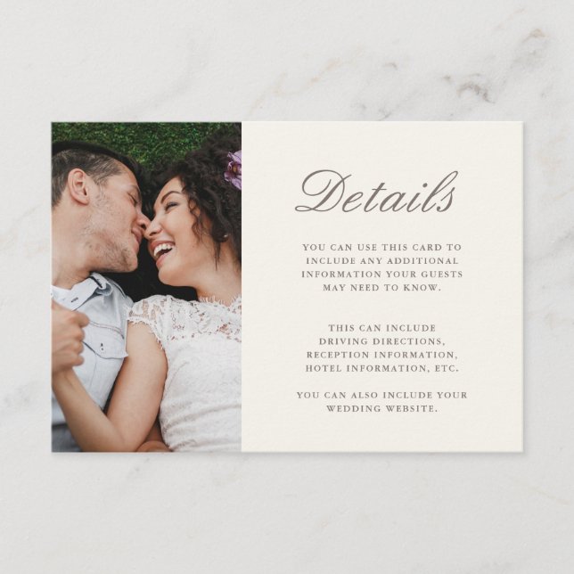 Tarjeta De Recepción Moda Script Boda amarillo Detalles foto (Anverso)