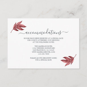 Tarjeta De Recepción Moda Script Burgundy Leaf Boda Información