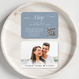 Tarjeta De Recepción Moda Script Foto Código QR Boda azul turbia RSVP