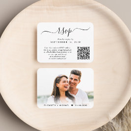 Tarjeta De Recepción Moda Script Foto Código QR Boda RSVP