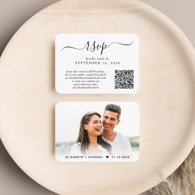 Tarjeta De Recepción Moda Script Foto Código QR Boda RSVP (Our user-friendly template will generate your QR code automatically from your website address)