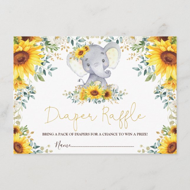 Tarjeta De Recepción Moda Sunflower Jungle Elephant Baby Diaper Raffle (Anverso)