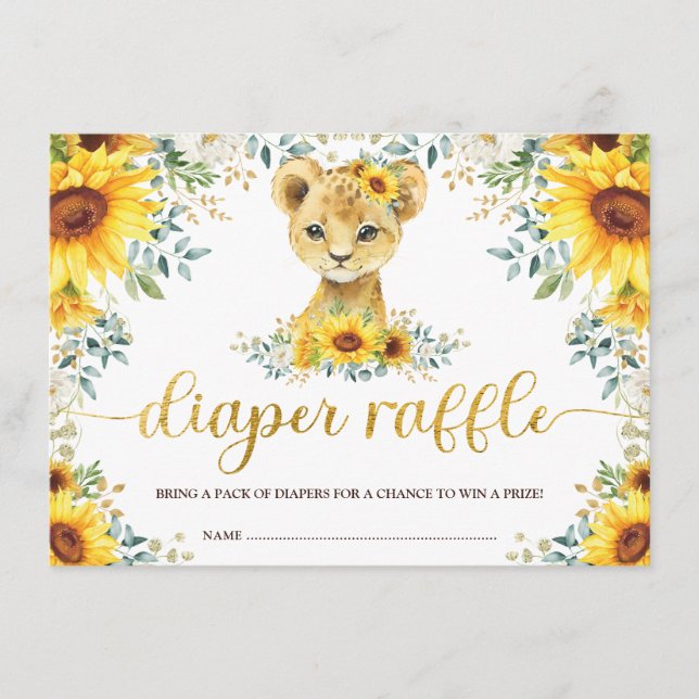 Tarjeta De Recepción Moda Sunflower Lion Cub Baby Shower Diaper Raffle (Anverso)