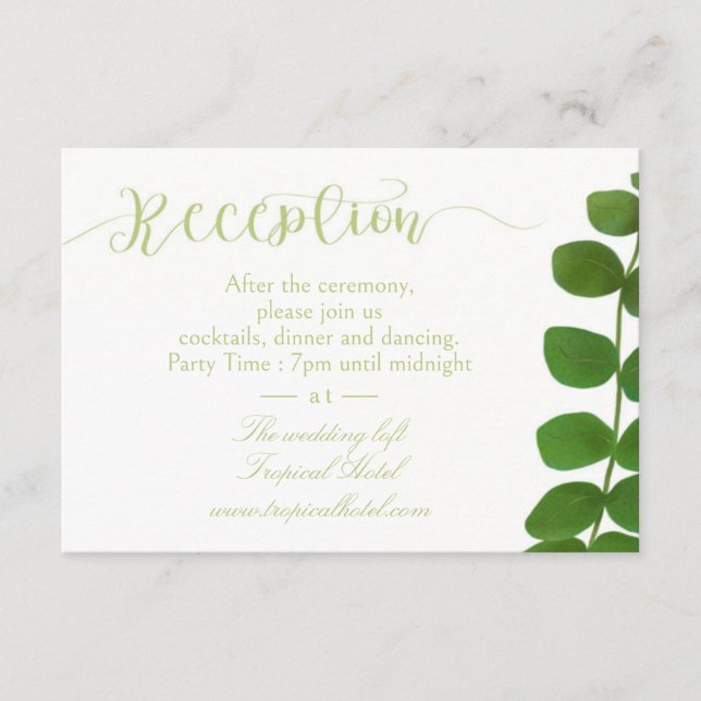 Tarjeta De Recepción Moda verde boda (Anverso)