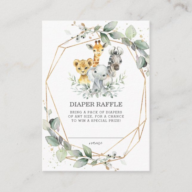 Tarjeta De Recepción Moda Verdor Jungla Animales Baby Diaper Raffle (Anverso)
