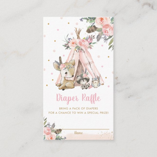 Tarjeta De Recepción Moda Woodland Animales Tribal Ducha Diaper Raffle (Anverso)