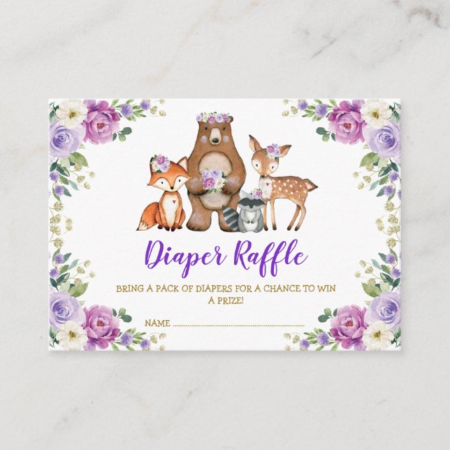 Tarjeta De Recepción Moda Woodland Morple Floral Baby Diaper Raffle (Anverso)