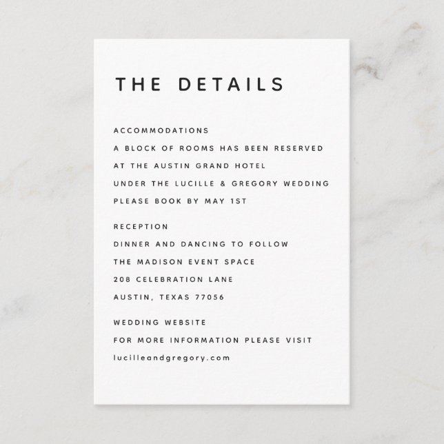 Tarjeta De Recepción Modern B&W Editorial All Caps  (Anverso)