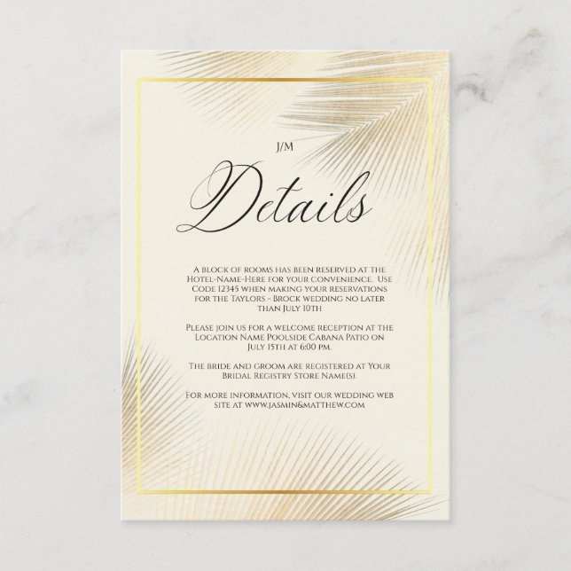 Tarjeta De Recepción Modern Beach Coastal Frame Wedding   (Anverso)