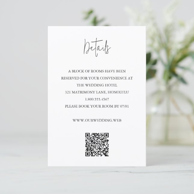 Tarjeta De Recepción Modern Black and White QR Code Chic Wedding (Anverso de pie)