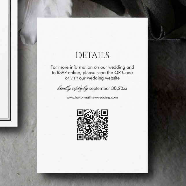 Tarjeta De Recepción Modern Black and White Wedding Details Qr Code (Subido por el creador)