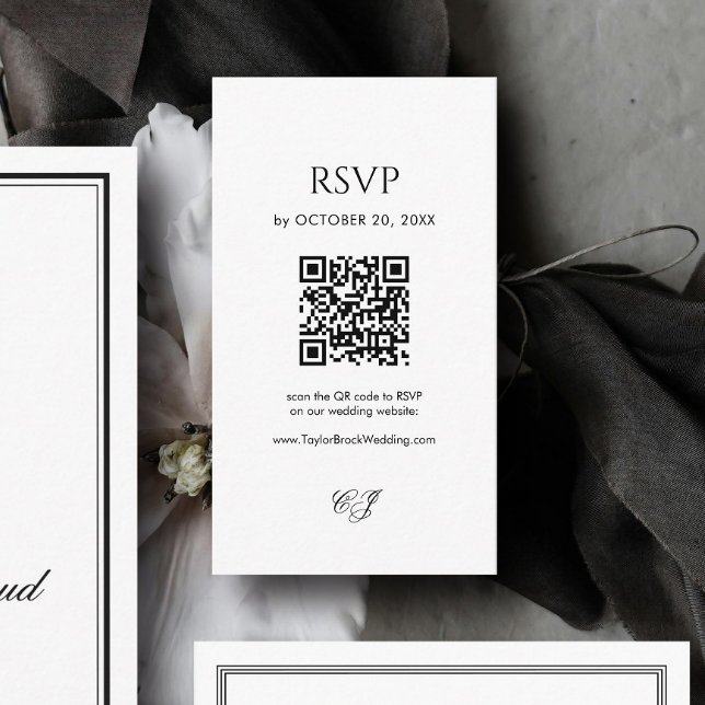 Tarjeta De Recepción Modern Black and White Wedding RSVP Qr Code (Subido por el creador)