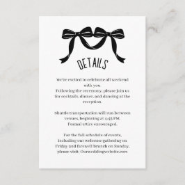 Tarjeta De Recepción Modern Black bow Wedding Details Enclosure Card 