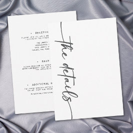 Tarjeta De Recepción Modern Black White Script Minimal Wedding Details