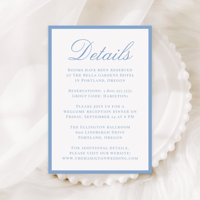 Tarjeta De Recepción Modern Blue Border Wedding Details (Subido por el creador)